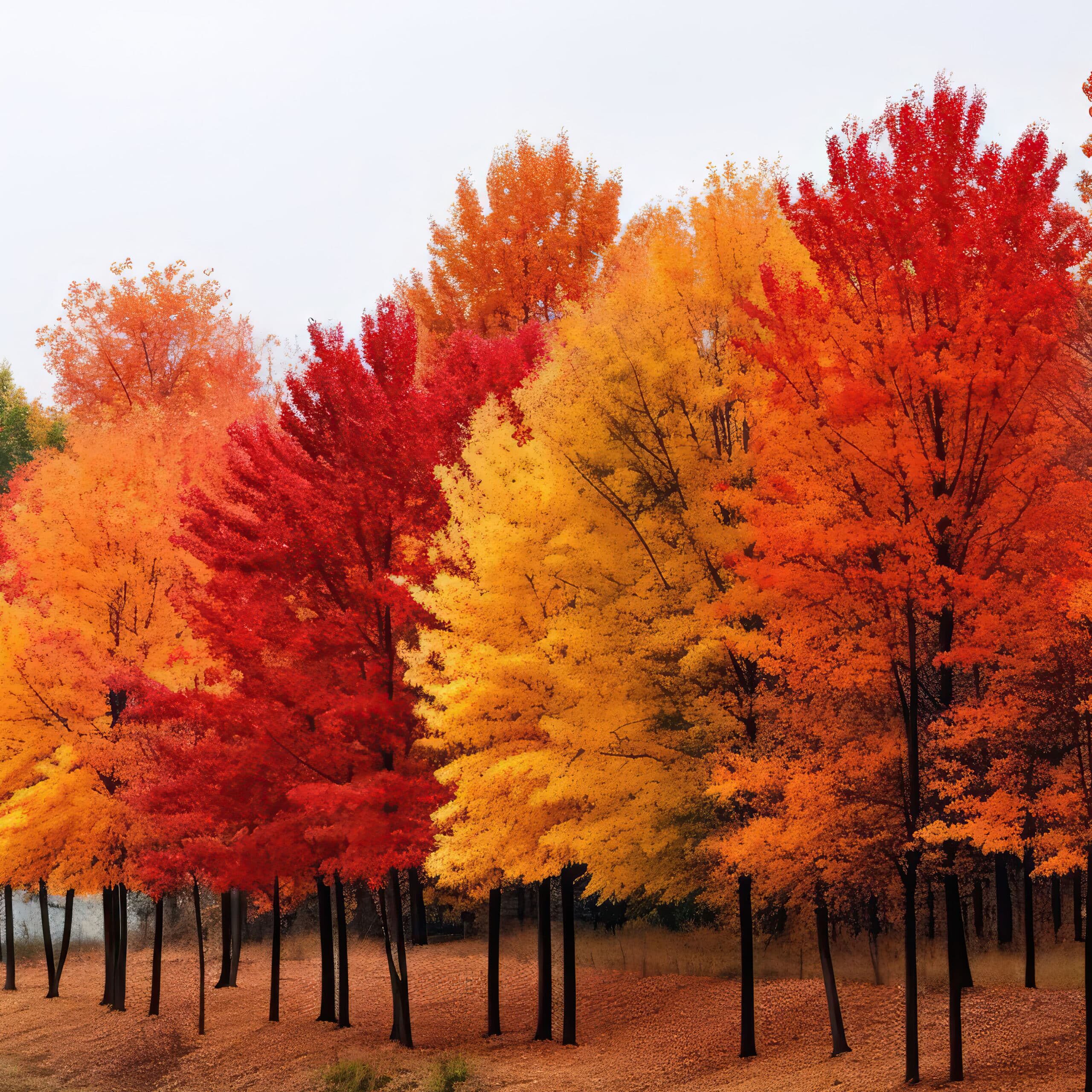 scenic autumn landscape with trees displaying various fall colors